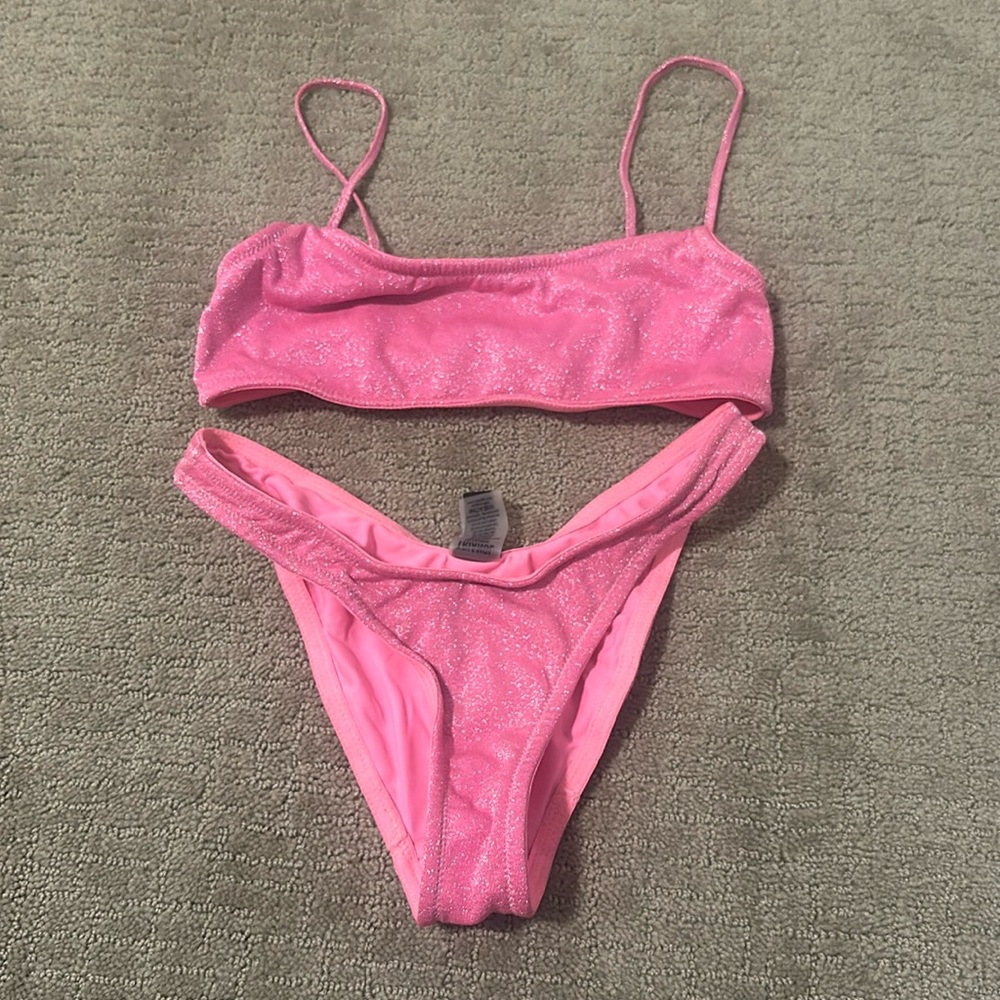 Pink sparkly triangl bikini